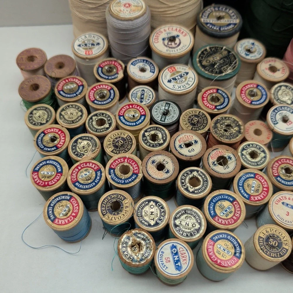 Vintage Sewing Thread Lot Coats & Clark Star Talon Wood Spools Cones Mixed Color
